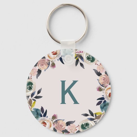 Persoonlijke Monogram Letter Floral Chic Dames Sleutelhanger (Voorkant)