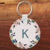 Persoonlijke Monogram Letter Floral Chic Dames Sleutelhanger (Voorkant)