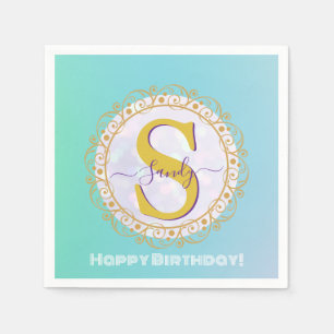 Persoonlijke Monogram Mandala Goud en Blauw Servet