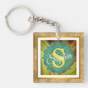 Persoonlijke Monogram Mandala Goud en Blauw Sleutelhanger