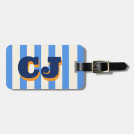 Persoonlijke Monogram met Blauwe Streep, Aangepast Bagagelabel