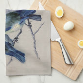 Persoonlijke monogram Naam Blauwe Grijze vogels Theedoek (Quarter Fold)