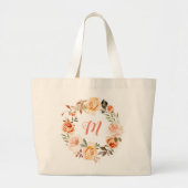 Persoonlijke Monogram Perzik Bloem Grote Schoudert Grote Tote Bag (Voorkant)