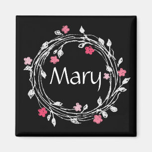 Persoonlijke Monogram Zwarte & Witte Bloemenkrans Magneet