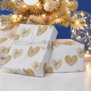 Persoonlijke monogrammen, dubbele gouden harten  cadeaupapier