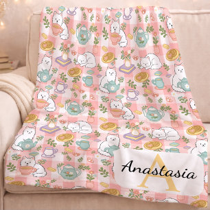 Persoonlijke Monogramnaam Pastel Hoogte-thee Roze Fleece Deken