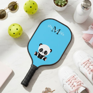 Persoonlijke Monogramnaam Schattige Panda Blauw Pickleball Paddle