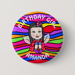 Persoonlijke mooie fee verjaardagsmeisje ronde button 5,7 cm
