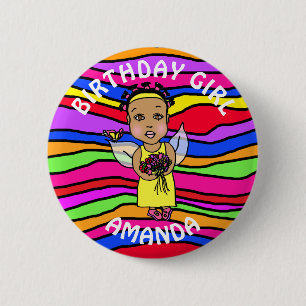 Persoonlijke mooie fee verjaardagsmeisje ronde button 5,7 cm
