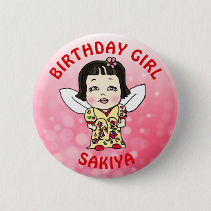 Persoonlijke mooie fee verjaardagsmeisje ronde button 5,7 cm