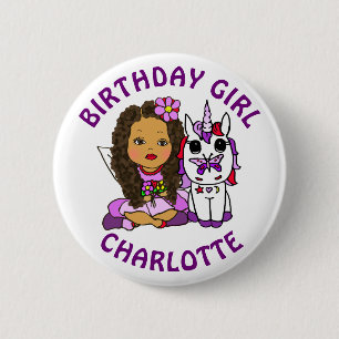 Persoonlijke mooie fee verjaardagsmeisje ronde button 5,7 cm