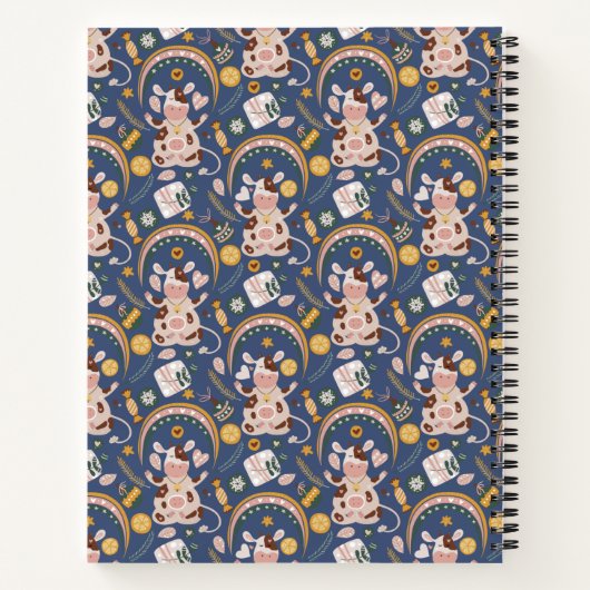 Persoonlijke Mooie Kerst Yoga Koe Whimsical Notitieboek (Achterkant)