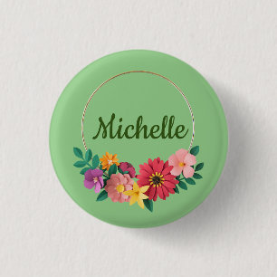 Persoonlijke mooie pastelbloemen ronde button 3,2 cm