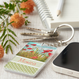 Persoonlijke Mooie Rode Klaproos Bloemen Sleutelhanger
