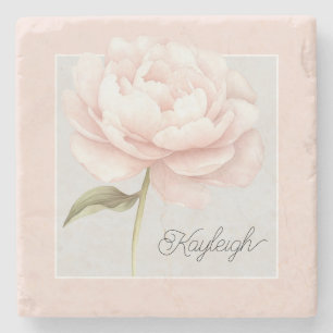 Persoonlijke mooie witte roze roos bloem stenen onderzetter