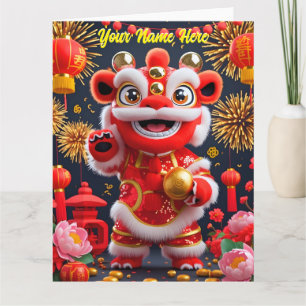 Persoonlijke Mopige Chinese Leeuwendans Rood Goud Kaart