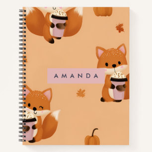 Persoonlijke Moppe Herfst Vos met Koffie Patroon Notitieboek
