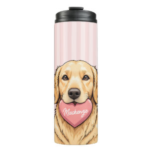 Persoonlijke Moppige Hond met Roze Hart Thermosbeker