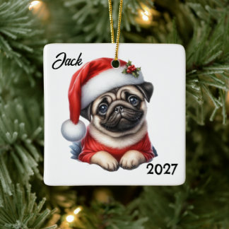 Persoonlijke Mopshond Kerstman Kerstversiering Keramisch Ornament