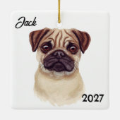 Persoonlijke Mopshond met Kerstsfeer Keramisch Ornament (Achterkant)