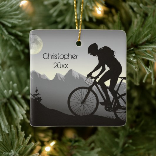 Persoonlijke mountainbiking in Moon met Kerstmis Keramisch Ornament (Boom)
