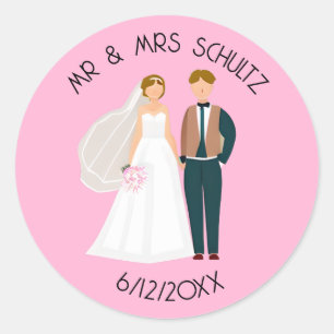 Persoonlijke Mr en Mrs Bruid en Bruidegom Ronde Sticker