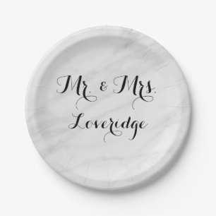 Persoonlijke Mr. & Mrs. Witte Grijs Marble Papieren Bordje