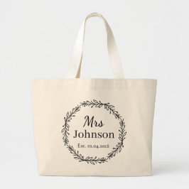 Persoonlijke 'Mrs' Krans Bruiloft Geschatte Datum Grote Tote Bag