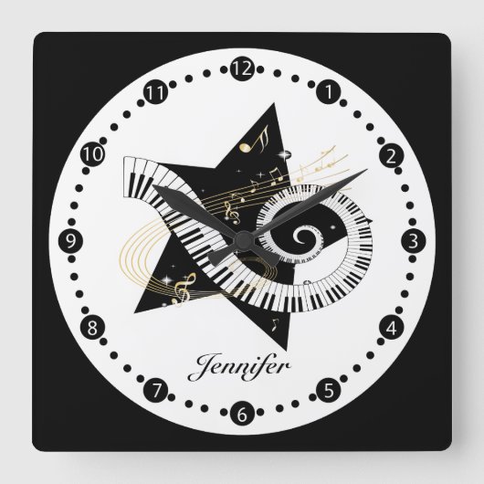 Persoonlijke muzikale Star Golden Notes-wandklok Vierkante Klok (Voorkant)