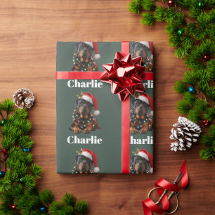 Persoonlijke Naam Aangepaste Rottweiler Hond Kerst Cadeaupapier