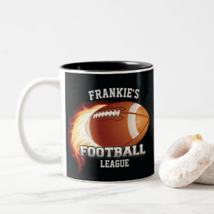 Persoonlijke NAAM American Football Flames Sports Tweekleurige Koffiemok