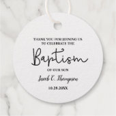 Persoonlijke naam Baby Boy Modern Script baptisme Bedankjes Labels (Achterkant)