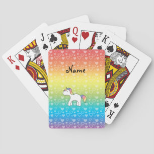 Persoonlijke naam baby eenhoorn regenboogharten pokerkaarten