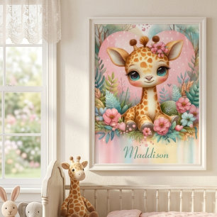 Persoonlijke naam baby-giraffe-kinderkamer poster