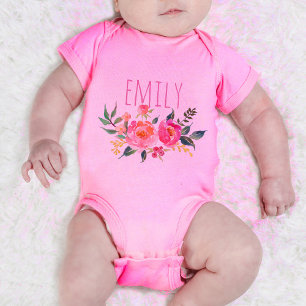 Persoonlijke naam Baby Girl Waterverf Floral-7 Romper