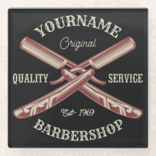 Persoonlijke naam Barber Straight Razor Barbershop Glazen Onderzetter