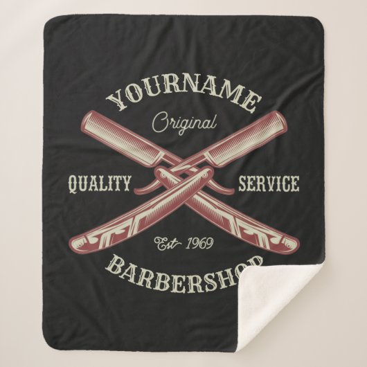Persoonlijke naam Barber Straight Razor Barbershop Sherpa Deken (Voorkant)