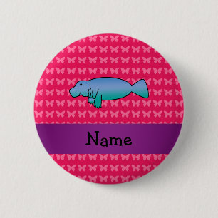 Persoonlijke naam beheert roze vlinders ronde button 5,7 cm