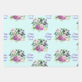 Persoonlijke naam Birthday Flowers Pink Lavender 3 Inpakpapier Vel (Voorkant 3)