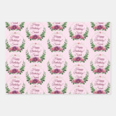 Persoonlijke naam Birthday Flowers Pink Lavender 3 Inpakpapier Vel (Voorkant 2)