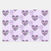 Persoonlijke naam Birthday Flowers Pink Lavender 3 Inpakpapier Vel (Voorkant)