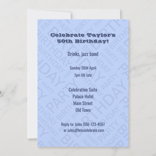 Persoonlijke naam Birthday party nodigblue Kaart (Achterkant)