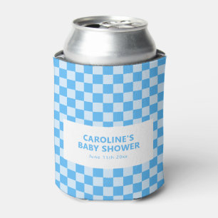 Persoonlijke naam blauw geruit retro baby shower blikjeskoeler