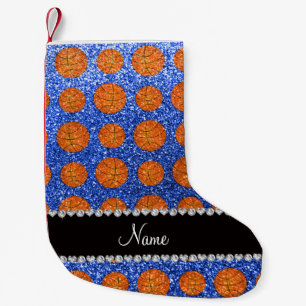 Persoonlijke naam blauwe glitter basketballen kleine kerstsok