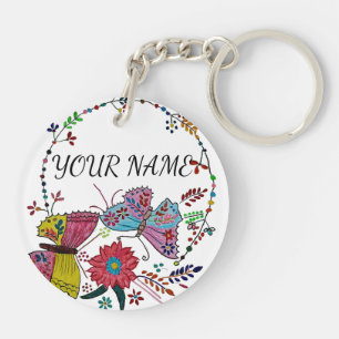 Persoonlijke naam Boho Mandala Vlinder Sleutelhang Sleutelhanger
