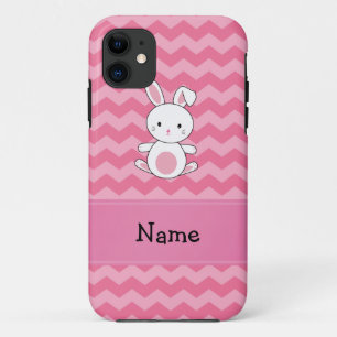 Persoonlijke naam bunny roze chevrons iPhone 11 hoesje