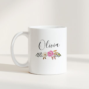 Persoonlijke naam cadeau in bloemcalligrafie koffiemok