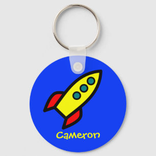 Persoonlijke naam - Cartoon Rocket Ship Sleutelhanger