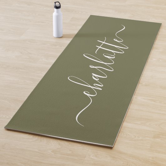 Persoonlijke naam Chic Calligraphy Olive Green Yogamat (In situ)