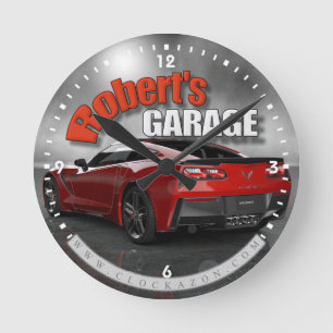 Persoonlijke naam Corvette Garage-klok Ronde Klok
